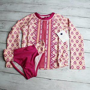 Aqua Et Sol Girl's Rashguard Swimsuit Size 5/6 UPF 50+ 2 Pc